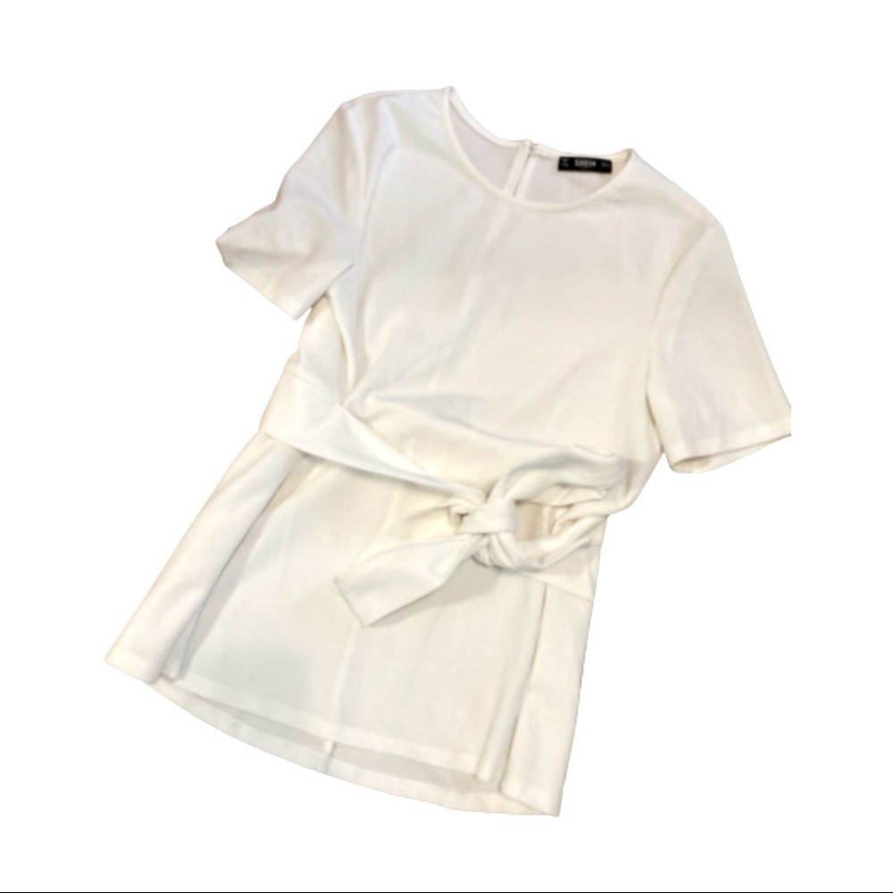 SHEIN white tie waist blouse